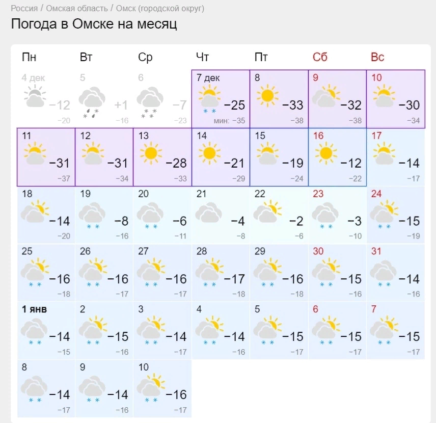 Стало известно, когда морозы в Омской области пойдут на спад