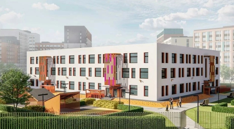 В Омске на улице Волгоградской возводят современный детский сад с бассейном